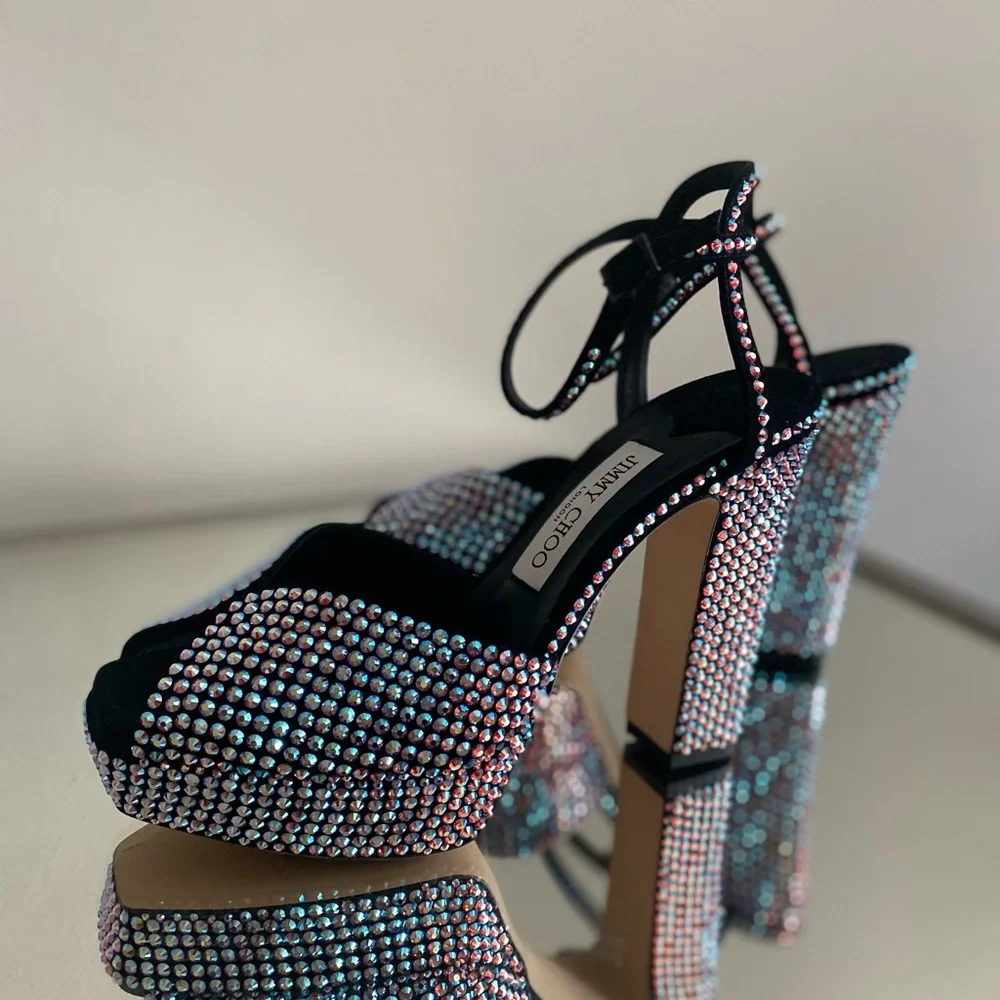 New Jimmy Choo Sacaria 120 Embellished Platform High Sandals $2,150 37.5